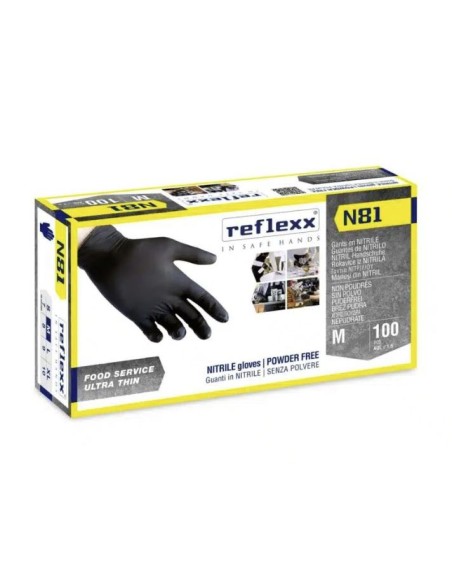Reflexx N81 Guanti in Nitrile neri senza polvere 100 pz - gr. 3,2 M