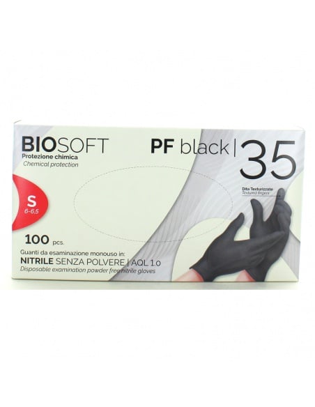 GLOVELY BIOSOFT PF BLACK 35 GUANTI MONOUSO NERI IN NITRILE SENZA POLVERE - 100 PZ S