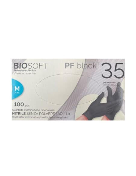 GLOVELY BIOSOFT PF BLACK 35 GUANTI MONOUSO NERI IN NITRILE SENZA POLVERE - 100 PZ M
