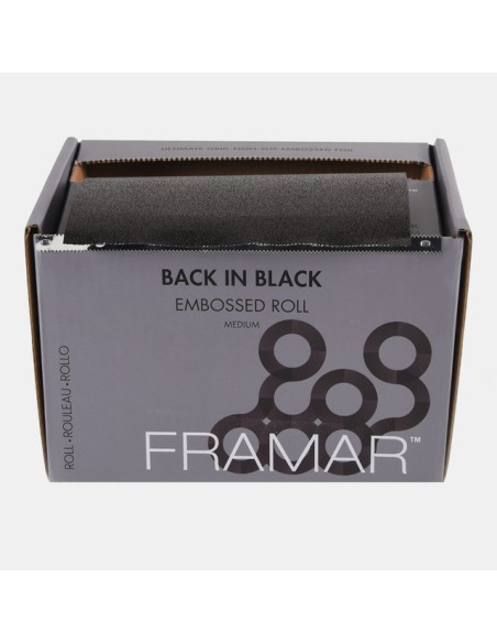 FRAMAR EMBOSSED ROLL BACK IN BLACK ALLUMINIO PER MECHES 100,58 MT