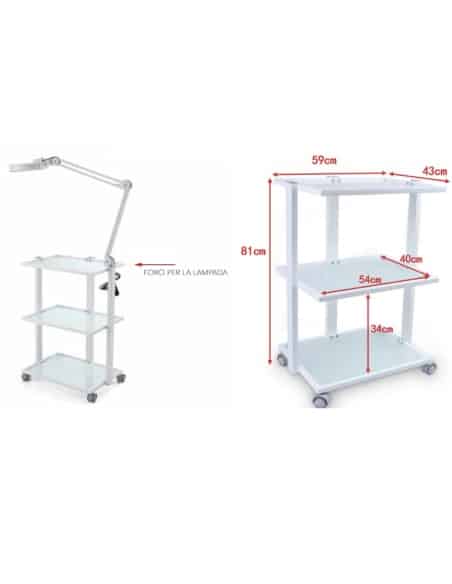 CARRELLO IN METALLO 3 RIPIANI IN VETRO TRASLUCIDO PER ESTETITISTA  CENTRO ESTETICO